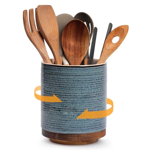 360° Rotating Extra Large Cooking Utensil Holder (Blue Ring / 7.6 Inch)