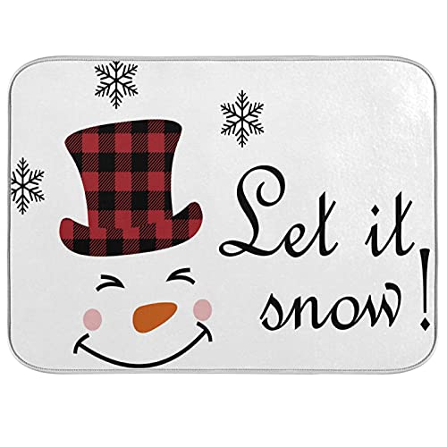 Super Absorbent Dish Drying Mat (Watercolor Cute Christmas Winter Snowman / 16" x 18")