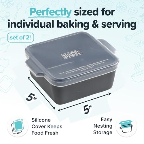 5x5" Ceramic Baking Dishes with Lids (Charcoal / 5"x5" - MADE IN USA)