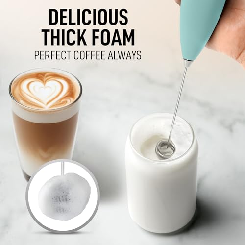 Powerful Milk Frother Wand With Duracell Batteries (Spearmint / Double Whisk + Batteries)