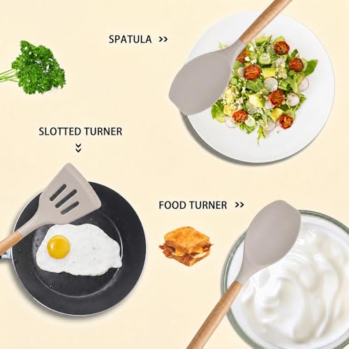 Silicone Cooking Kitchen Utensils Set (Khaki)