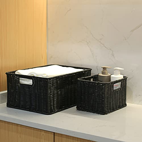 Large Wicker Baskets for Storage (17 x 12.2 x 7.5 inches / Black)