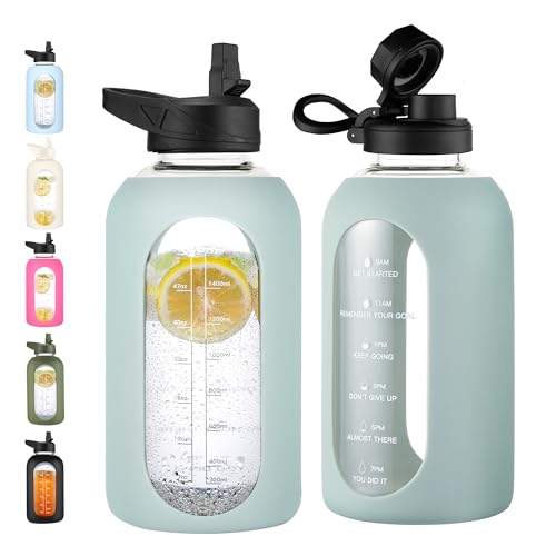 64 oz Glass Water Bottle with Straw (.Sage / 64 Ounces)