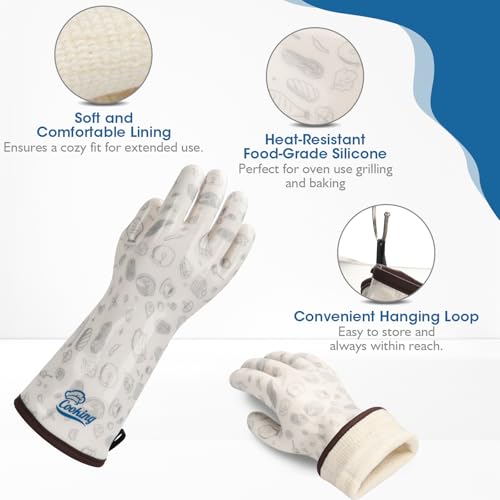 Liquid Silicone Gloves Baking for Oven Heat Resistant Glove with Fingers Hot Mitts for Women Fireproof White XLarge (XLarge)