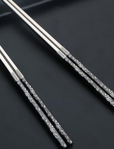 Metal Chopsticks Reusable (Floral Black 3 Pairs)