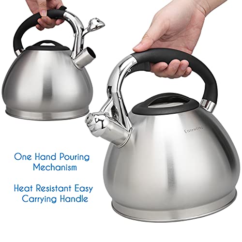 Whistling Stovetop Tea Kettle Food Grade Stainless Steel Hot Water Tea Pot With Loud Whistle (2.4 Quarts)