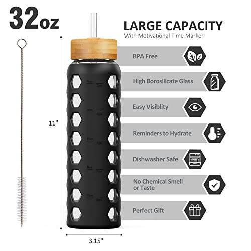 Glass Water Bottle (Black / 32 Ounces)