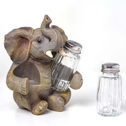 Elephant Salt And Pepper Shakers Set with Glass Spice Jars (Elephant)
