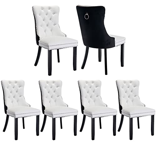 Black and White Dining Chairs Set of 6 (White)