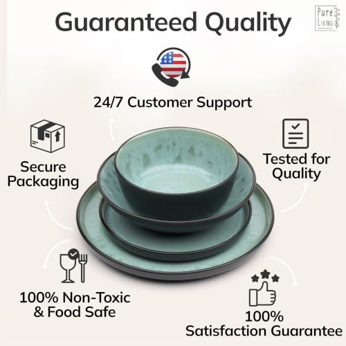 24 Piece Stoneware Dinnerware Set for 6 (Dark / Sage Green / Set for 6 (24pcs))
