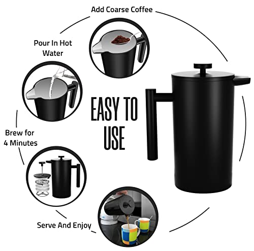 304 Grade Stainless Steel French Press 12 Oz (Black / 12 Ounce)