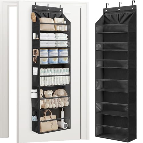 Over Door Organizer Hanging Shelves Large Clear Deep Pockets (Black / 6-Shelves 62.2"H)