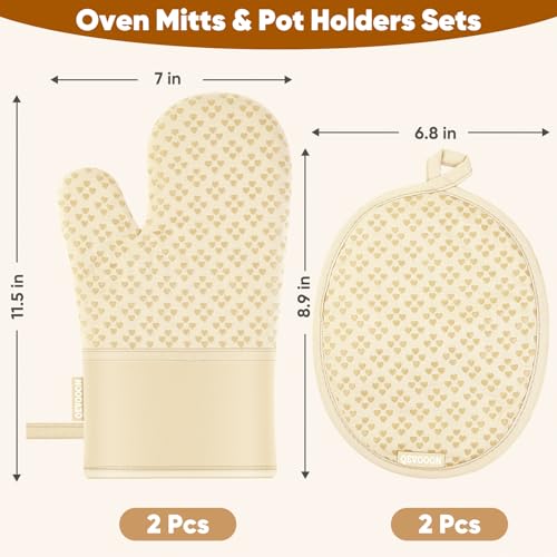 Oven Mitts and Pot Holders 4 Sets (Beige)