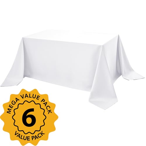 6 Pack White Tablecloths for Rectangle Tables (White / 90x156 In, 6 Pack)