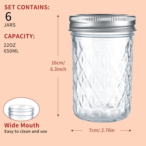 22oz 650ml Glass Mason Jars 6 Pack (22oz)
