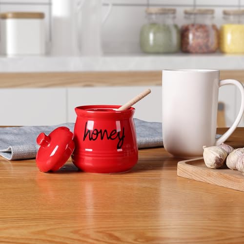 Honey Jar with Dipper and Lid (Red)