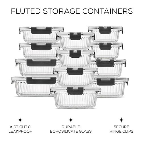 24pc Borosilicate Glass Storage Containers with Lids (Black)