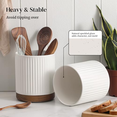 360° Rotating Extra Large Cooking Utensil Holder (White Stripes / 7.6 Inch)