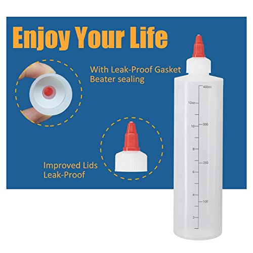 6 Pack 12 oz Graduated Plastic Squeeze Squirt Condiment Bottles (6 Count)