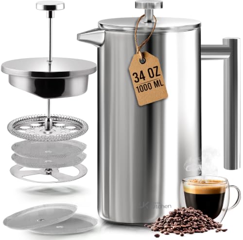 304 Grade Stainless Steel French Press 34 Oz (Silver / 34 Ounce)