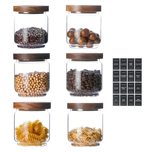 Glass Jars with Wood Lids Include 112 Labels (15 OZ 6 Pcs)