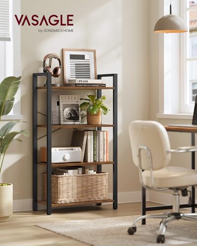 4 Tier Bookshelf (Rustic Brown + Ink Black / 4 Tiers (11.8"D x 26"W) / Without Back Panels)