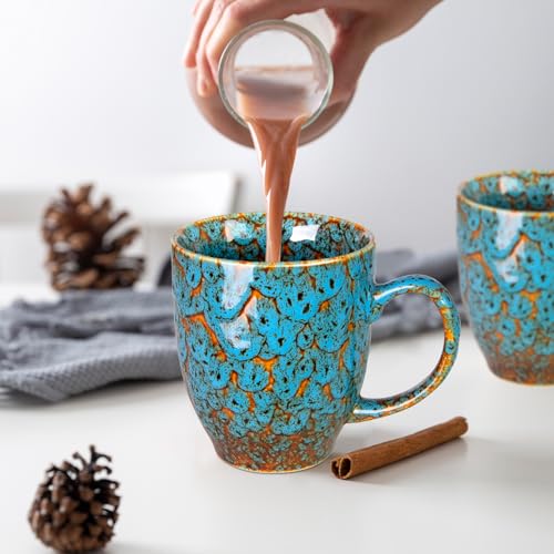 16oz Ceramic Coffee Mug Tea Cup with Handle Novelty Mug for Office and Home (Blue-1)