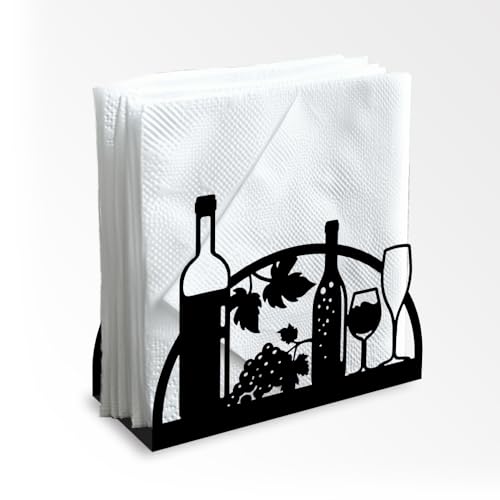 Grape Wine Glass Bottle Metal Napkin Holder for Table 4.9" x 4.9"