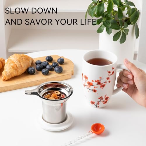 Sweejar Porcelain Tea Mug with Infuser and Lid (Plumblossom / Tea Cup(16 Fl Oz))