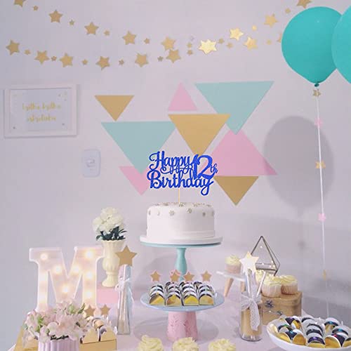 1 PCS Happy 12th Birthday Cake Topper Glitter Cheers to 12 Years Birthday Cake Pick 12 Fabulous Cake Decoration for Happy 13th Birthday Theme Party Decorations Supplies Blue (Blue / 12th)