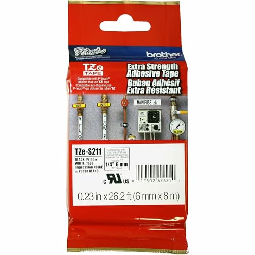 Genuine P touch TZE (Black on White Extra Strength Tape / 6mm (0.23”) / Pack of 1)