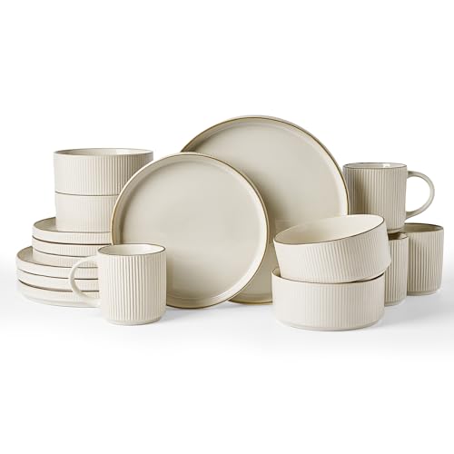 Stoneware Dinnerware Set with Mugs (White)