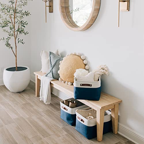 15x11in Canvas Storage Baskets 3 Pack (Navy Blue / Off-White / Large - 3pc)