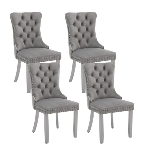Grey Velvet Dining Chairs Set of 4 (Light Gray)