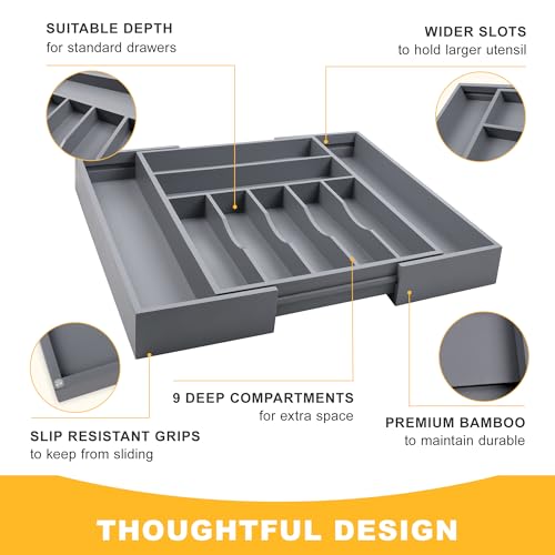 Large Premium Bamboo Silverware Organizer