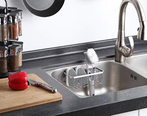 NeverRust Deluxe Kitchen & Bathroom Sink Sponge Holder Organizer with Adhesive Mount