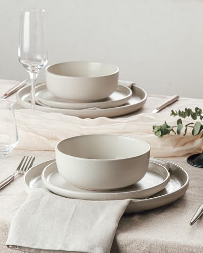 Milkyway 24 Piece Stoneware Dinnerware Set (Matte Beige White / Service for 8 (Standard Dinner Set))
