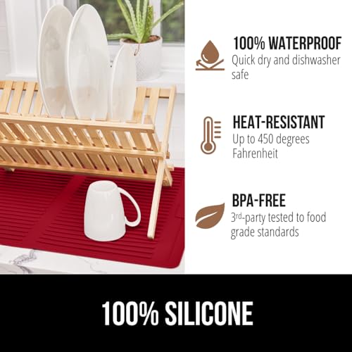 Patented BPA Free Silicone Dish Drying Mat (18" x 16" / Silicone / Red)