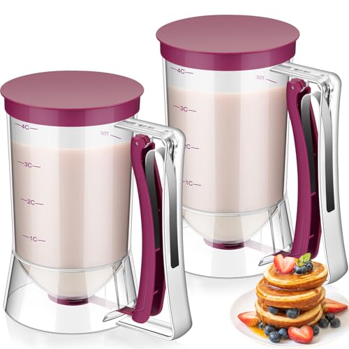 2 Pcs Handheld Batter Dispenser Squeeze Handle 4 Cups (Purple)