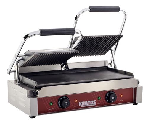 Commercial Panini Sandwich Grill Grooved Top w (Large w/ Smooth & Grooved Plates)
