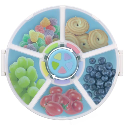 Kids Reusable Rotating Snack Container with 5 Separate Compartments (Blue)