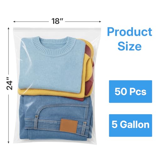 50Pcs Clear 18" x 24" Large Storage Plastic Bags (18x24 Inch(Pack of 50))