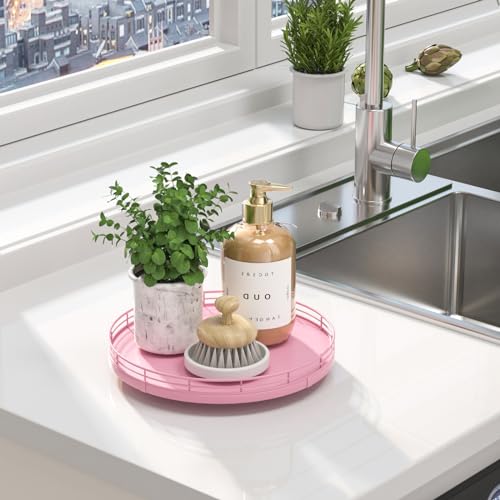 10 Inch Oak Lazy Susan Vanity Tray (Pink / 10)