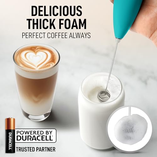 Powerful Milk Frother Wand With Duracell Batteries (Royal Aqua / Double Whisk + Batteries)