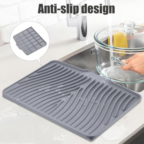 Silicone Dish Drying Mat for Kitchen Counter (Grey-1pc / 20" x 15")