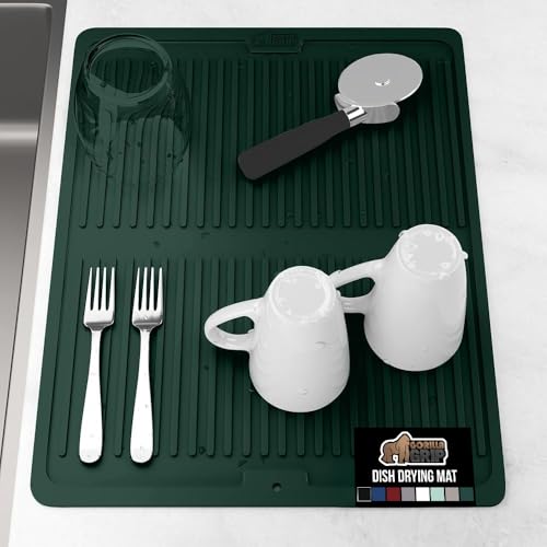 Patented BPA Free Silicone Dish Drying Mat (18" X 16" / Silicone / Hunter Green)