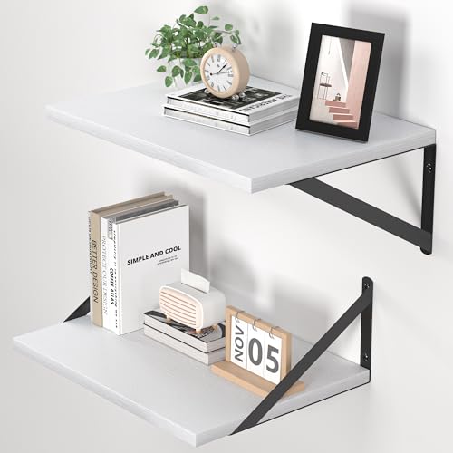 16W x 12D Deep Floating Shelves Set of 2 White (White With Black Metal Bracket / 16wx12dx5.8h)