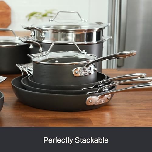 Essentials Hard Anodized Nonstick Cookware Set 10 Piece Oven Safe 350F Pots and Pans Black (10-Piece Set)