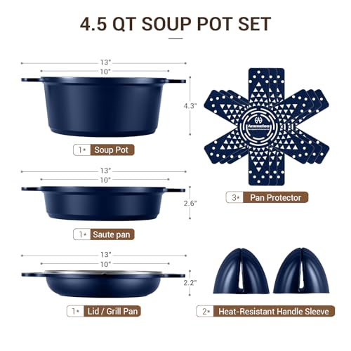 4.5 Qt Non Stick Soup Pot with Lid (Navy Blue)