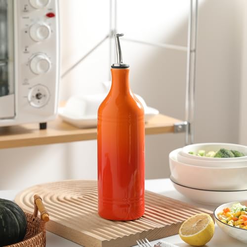 Sweejar Large Ceramic Olive Oil Dispenser Bottle (24 oz, Set of 1 / Gradient Orange)